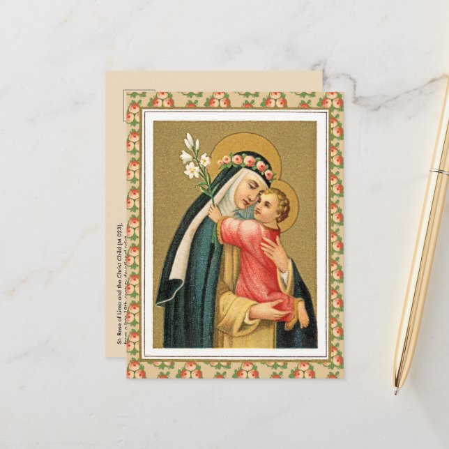 Carte Postale Sainte Rose de Lima et l'Enfant Jésus (M 023) (Devant/Arrière en situation)