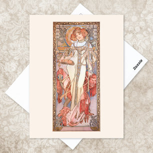 Carte Postale Saison Automne Illustration Mode Alphonse Mucha
