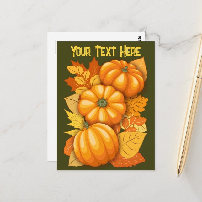 Carte Postale Saison d'automne Halloween Citrouille Motif (Devant/Arrière en situation)