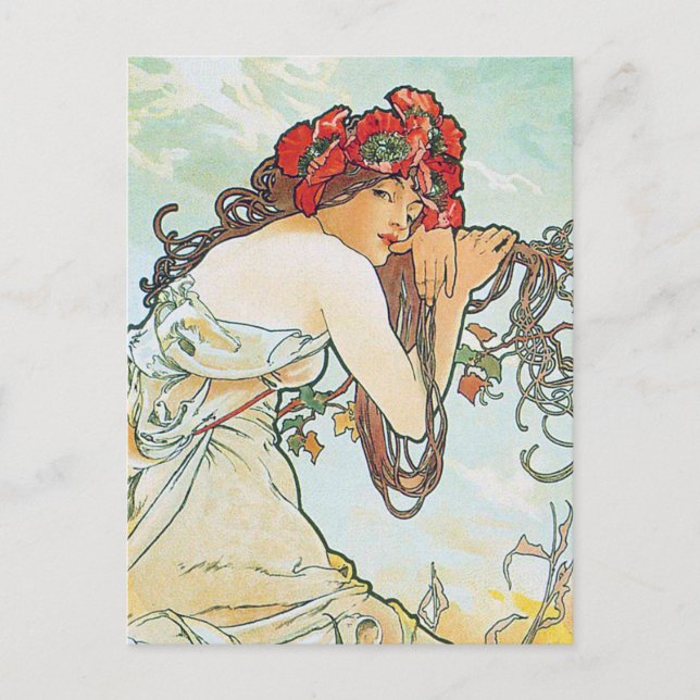 Carte Postale Saison d'été Alphonse Mucha Art (Devant)