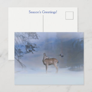 Carte Postale Saisons de vacances Salutations Blue Bird Deer