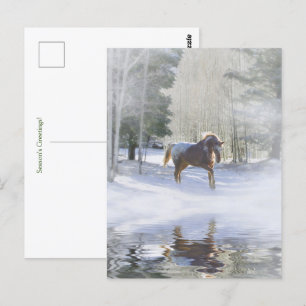 Carte Postale Saisons de Vacances Salutations Cheval à Neige