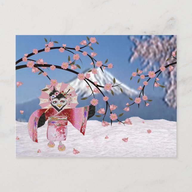 Carte Postale Sakura Geisha Bird dans les fleurs de cerisiers de (Devant)