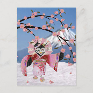 Carte Postale Sakura Geisha Bird dans les fleurs de cerisiers de