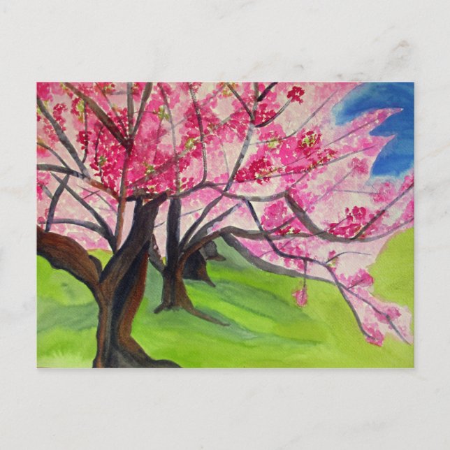 Carte Postale Sakura Japonaise Cherry Blossom aquarelle art (Devant)