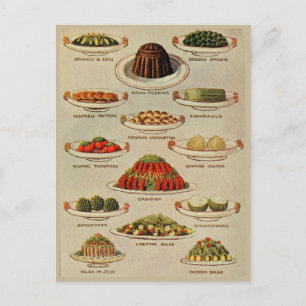 Carte Postale Salades vintages et plats végétaux Illustrations
