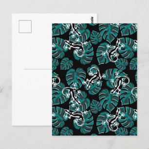 Carte Postale Salamander et Motif de la feuille verte