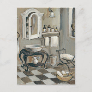 Carte Postale Salle de bain française carrelée en noir et blanc