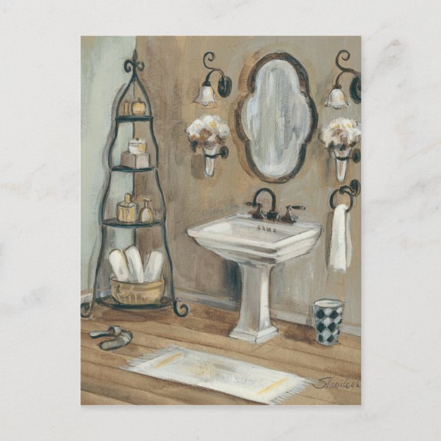 Carte Postale Salle de bains française avec le miroir et l'évier (Devant)