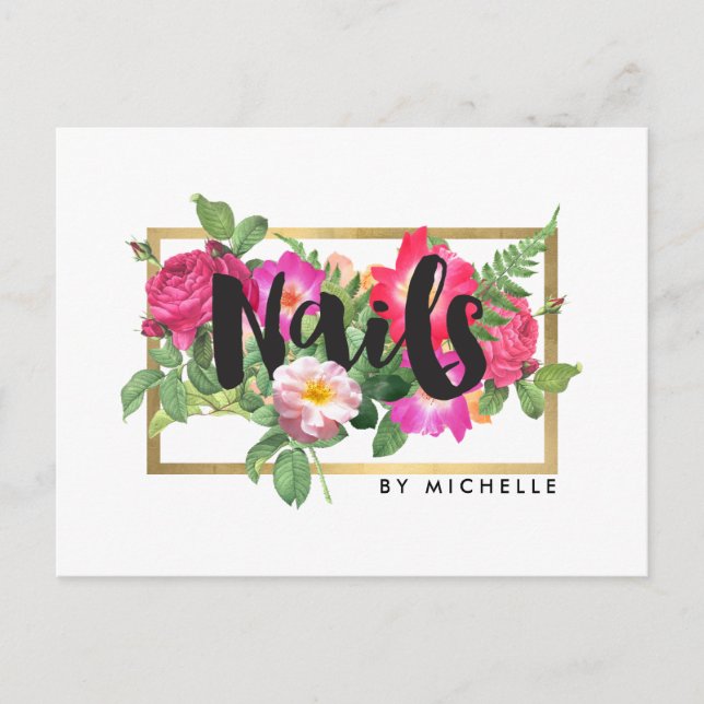 Carte Postale Salon à ongles Florals de beauté Blanc (Devant)