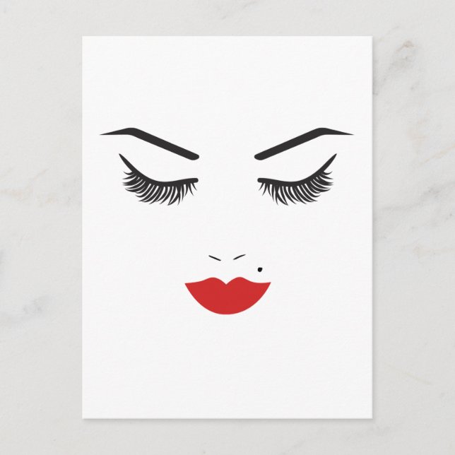 Carte Postale Salon Beauty Maquillage Visage Lashes & Lèvres rou (Devant)