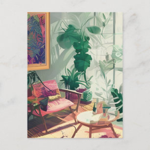 Carte Postale Salon Boho rempli plante