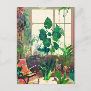 Carte Postale Salon Boho rempli plante