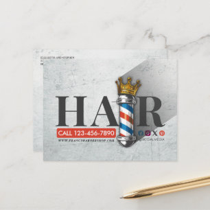 Carte Postale Salon de coiffure Barber King Crown Barber Pole Ha