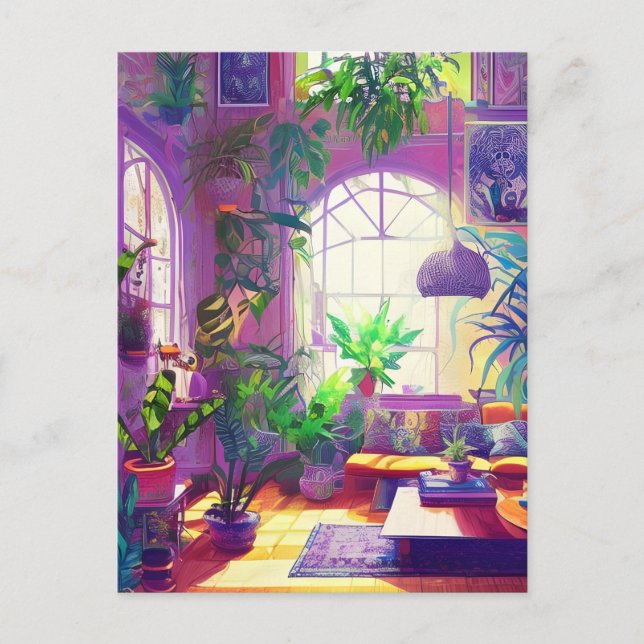 Carte Postale Salon plein de Plantes tropicaux IA généré (Devant)