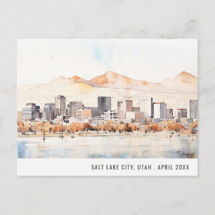 Carte Postale Salt Lake City, Utah Aquarelle Paysage Voyage