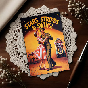 Carte Postale Salut de danse swing vintage au service militaire 