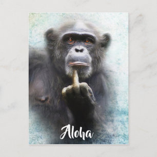 Carte Postale Salut du majeur Aloha Singe drôle offensant