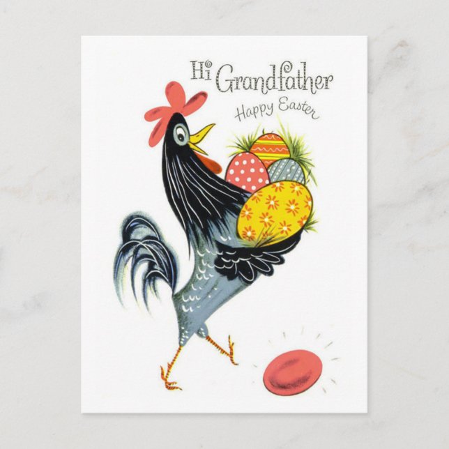 Carte Postale Salut grand-père Happy Pâques Retro Rooster et Oeu (Devant)