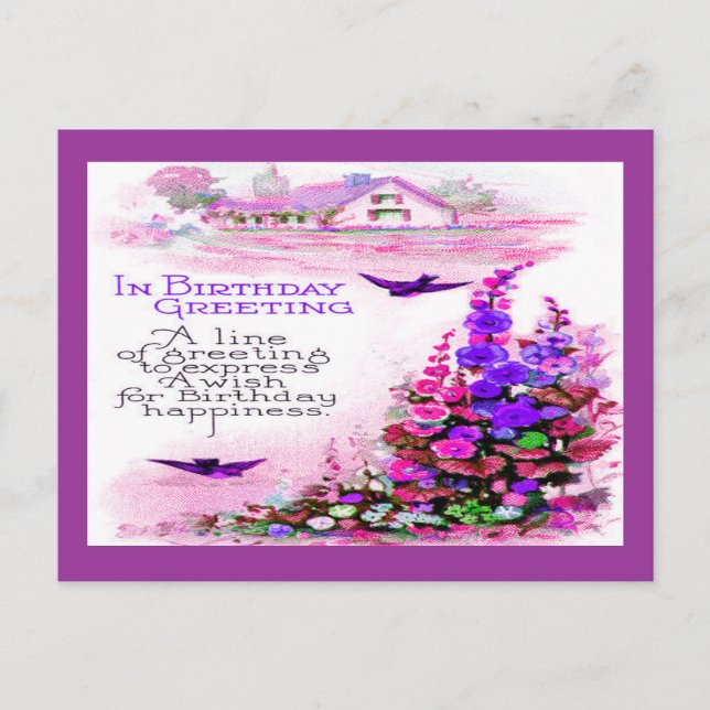 Carte Postale Salutation d'anniversaire vintage avec fleurs (Devant)