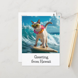 Carte Postale Salutation de chats d'Hawaii surf sur la planche d