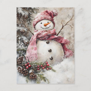Carte Postale Salutation de Noël avec Snowman