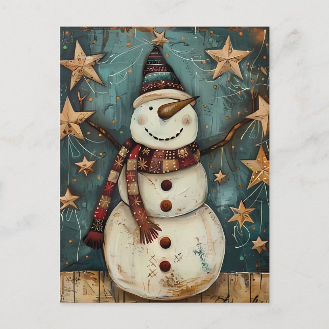 Carte Postale Salutation de Noël avec Snowman (Devant)