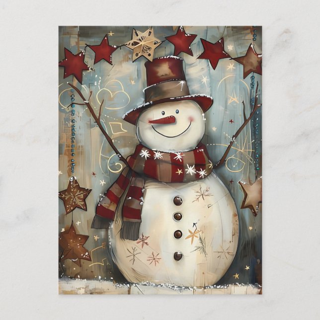 Carte Postale Salutation de Noël avec Snowman (Devant)