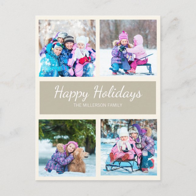 Carte Postale Salutation de Noël Brown Tan Multi Photo (Devant)
