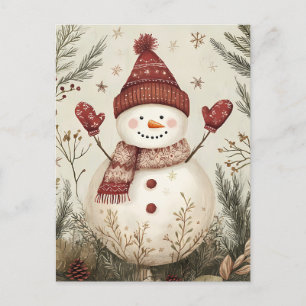 Carte Postale Salutation de Noël Festive Snowman