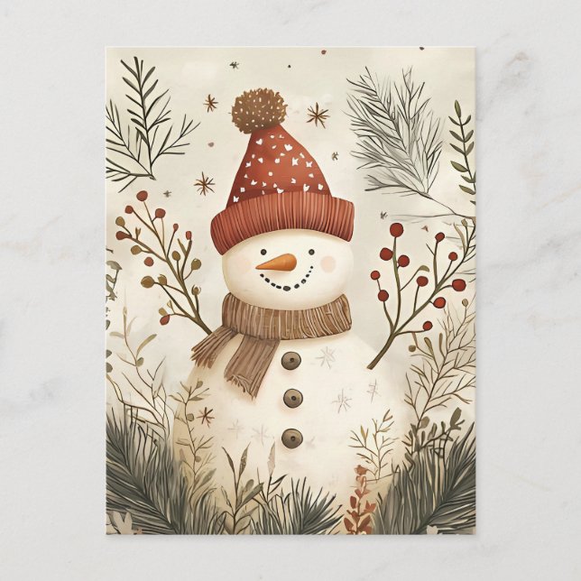 Carte Postale Salutation de Noël Festive Snowman (Devant)