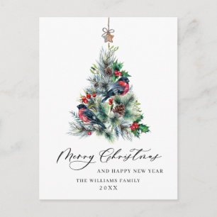 Carte Postale Salutation de Noël minimaliste Élégante Arbre à Pi