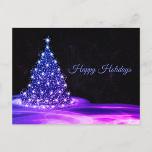 Carte Postale Salutation de Noël rose bleu brillant hiver noir