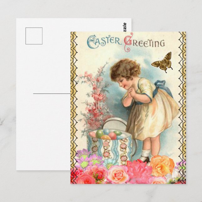 Carte Postale Salutation de Pâques vintage (Devant / Derrière)