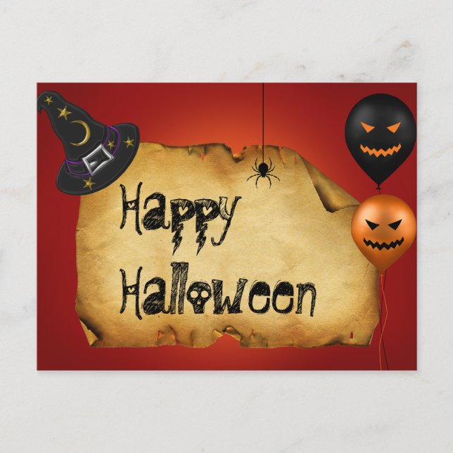 Carte Postale Salutation de vieux parchemin d'Halloween (Devant)