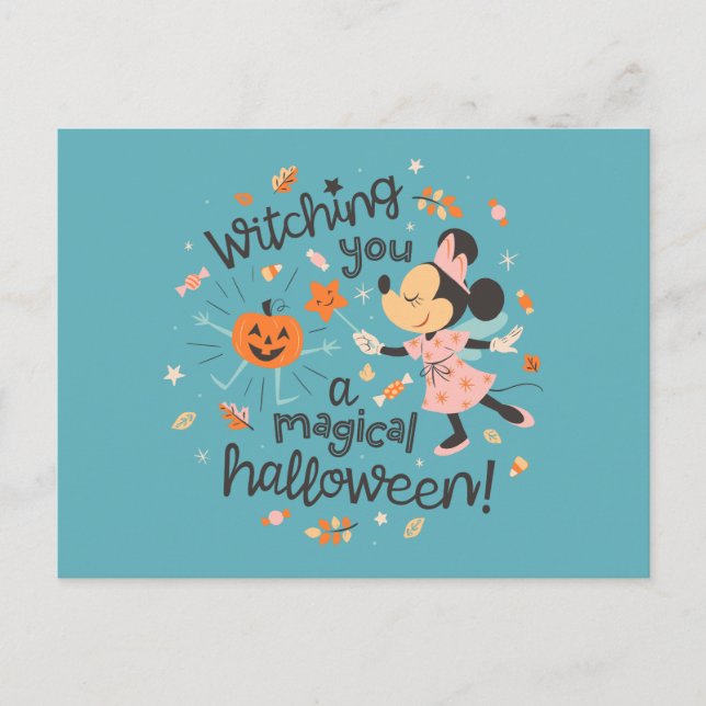 Carte Postale Salutation magique d'Halloween de Minnie Mouse (Devant)