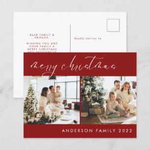 Carte Postale Salutation minimaliste de Noël de script Rouge