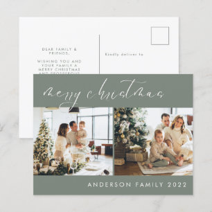 Carte Postale Salutation minimaliste de Noël de script Sage Gr