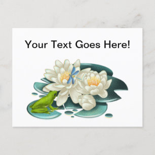 Carte Postale Salutation personnalisée Fleurs Lotus et grenouill