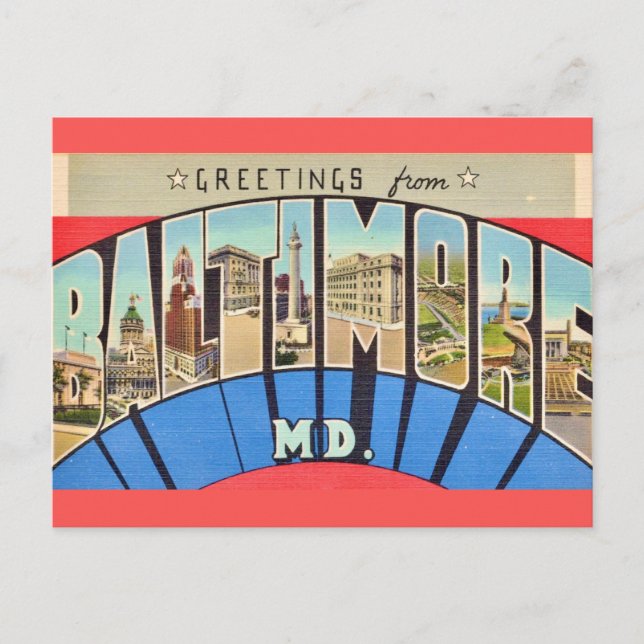 Carte Postale Salutation rétro de Baltimore MD (Devant)