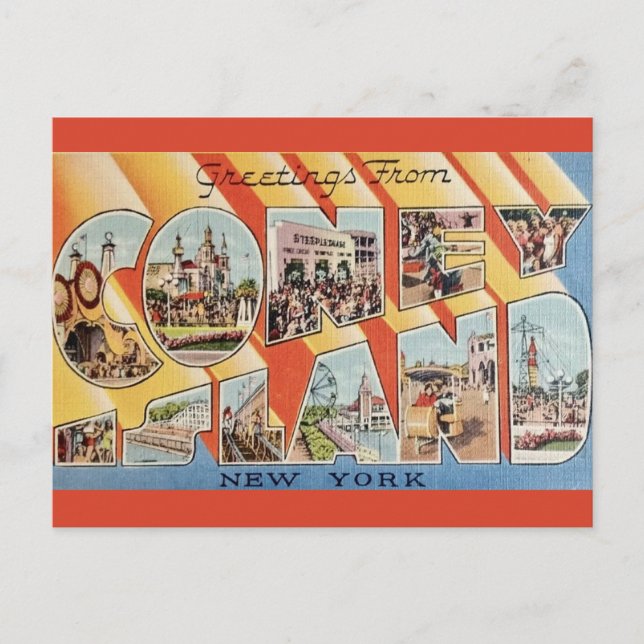 Carte Postale Salutation rétro de Coney Island NY (Devant)