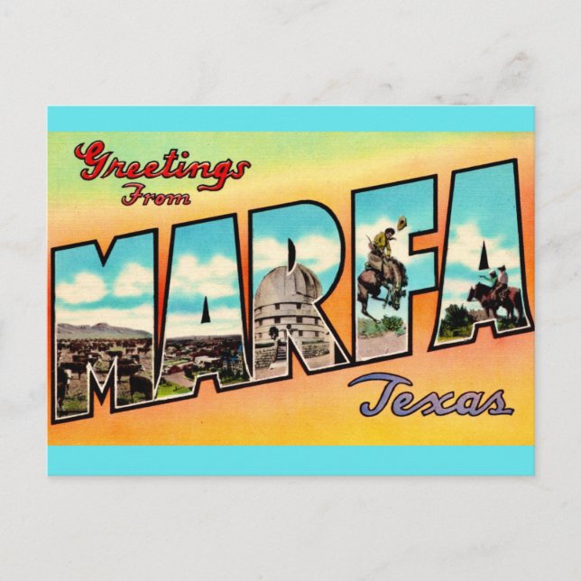 Carte Postale Salutation Rétro Marfa Texas (Devant)