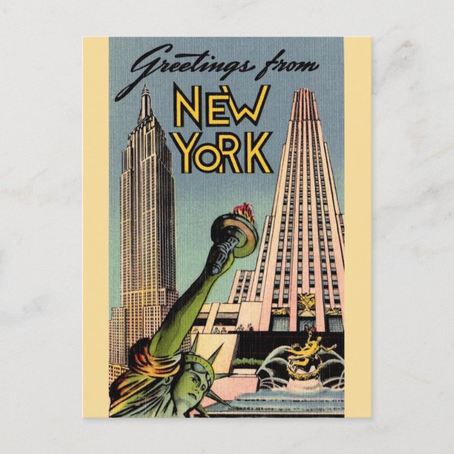 Carte Postale Salutation Retro New York City (Devant)