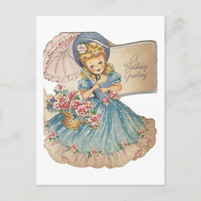 Carte Postale Salutation vintage de fille d'anniversaire (Devant)