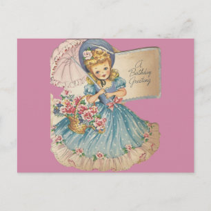 Carte Postale Salutation vintage pour fille d'anniversaire