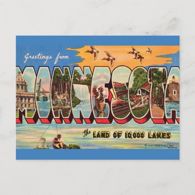Carte Postale Salutation Vintage pour Minnesota  (Devant)