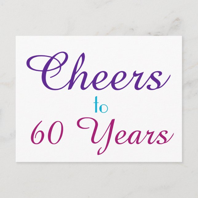 Carte Postale Salutations à 60 ans violet bleu rose (Devant)