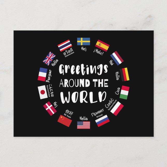 Carte Postale Salutations autour du monde, Bonjour dans toutes l (Devant)