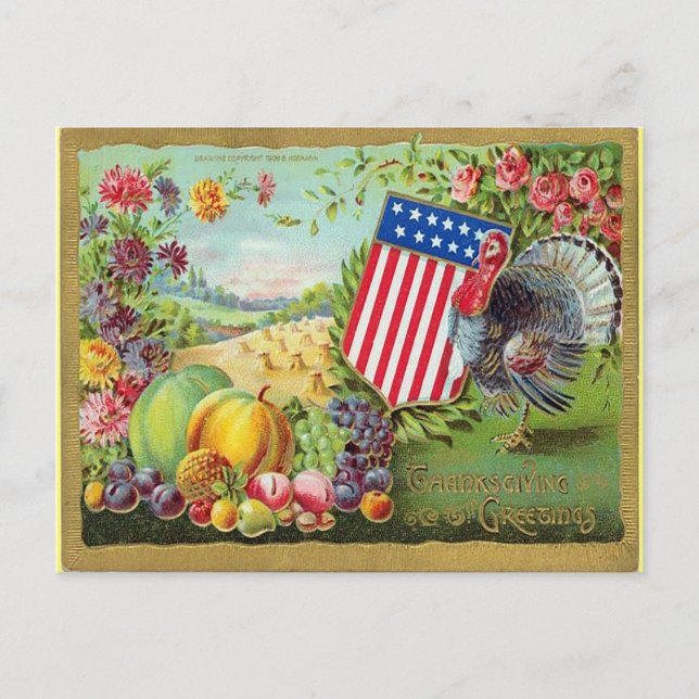 Carte Postale Salutations d'action de grâces 1906 (Devant)