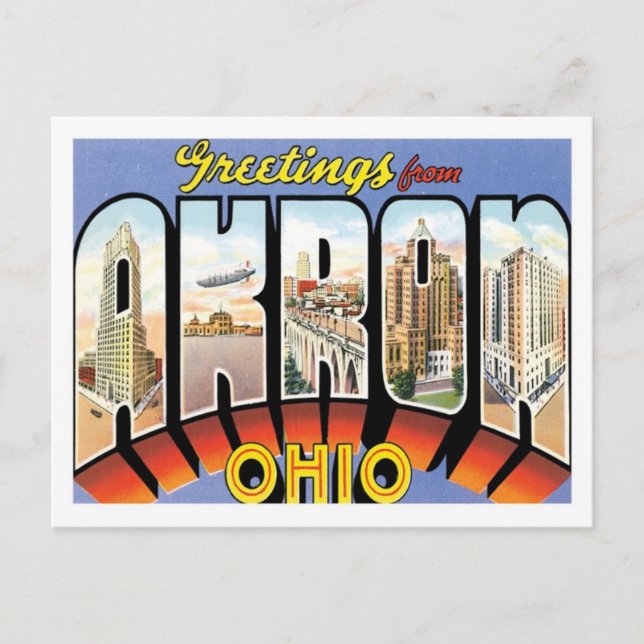 Carte Postale Salutations D'Akron Ohio Ville Américaine (Devant)